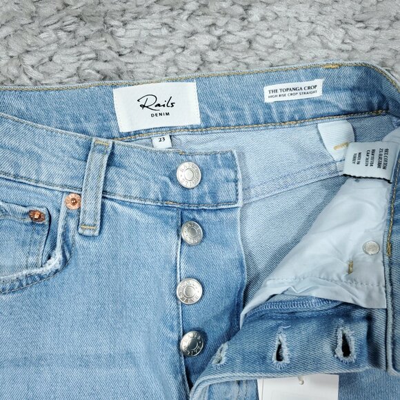 Rails Topanga Crop Straight Jeans Light Blue Mist Step Hem Size 23 Button Fly - Picture 6 of 9